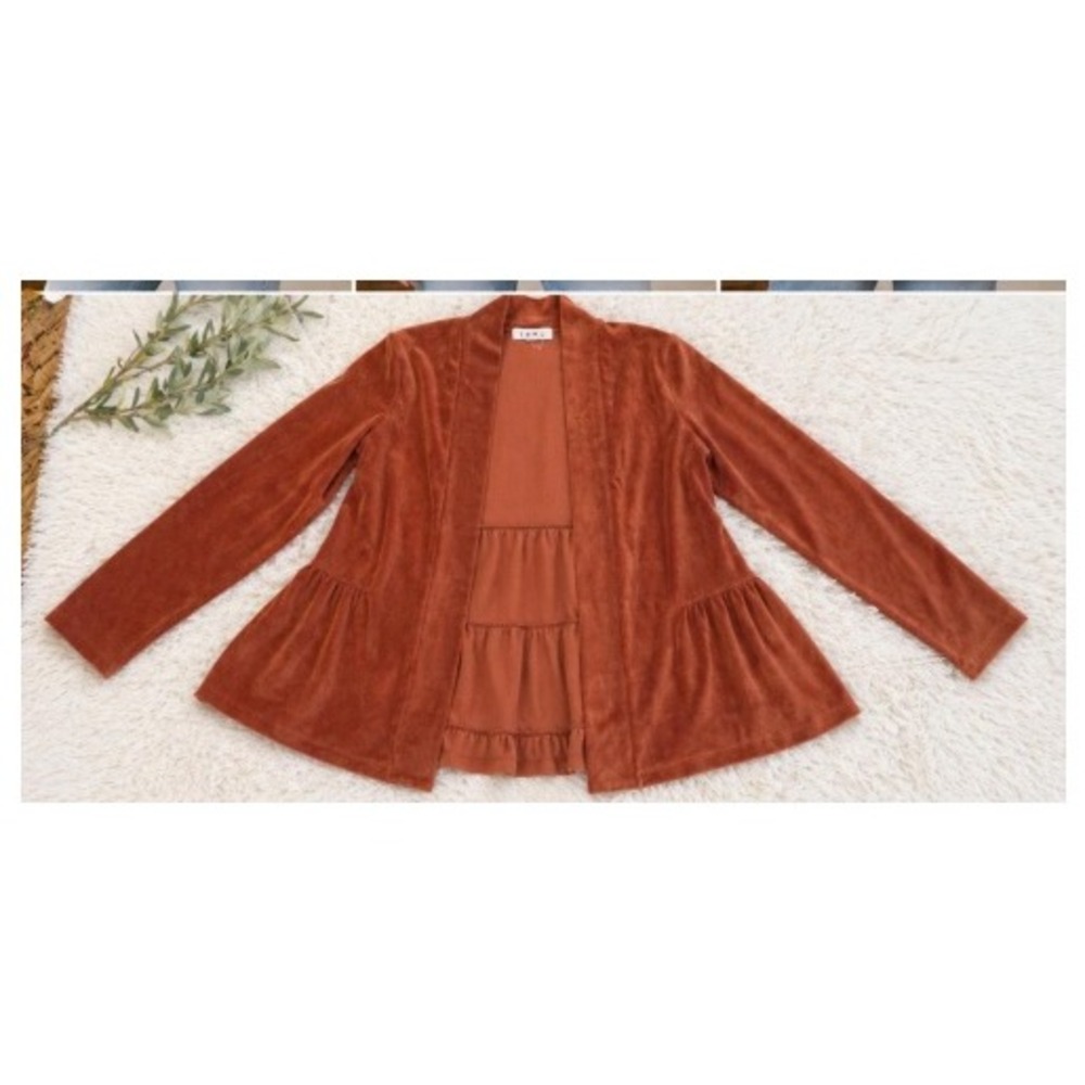 THML Womens Rust Orange‎ Corduroy Tiered Babydoll Open Front Cardigan XS